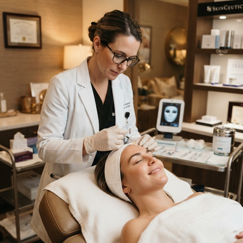 Médica realizando un tratamiento facial a una paciente